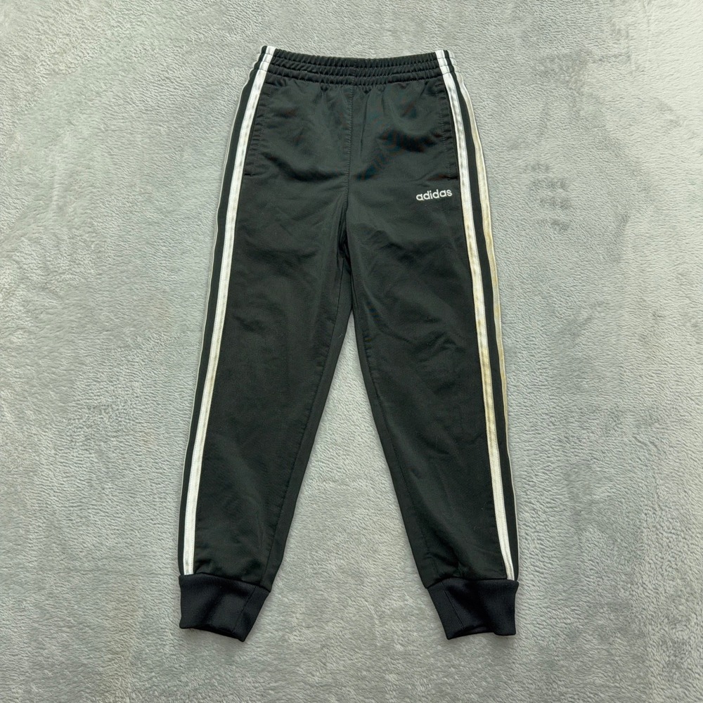 Adidas Track Pants Kids Size 5 Black White Stripe Logo Jogger Activewear Pant